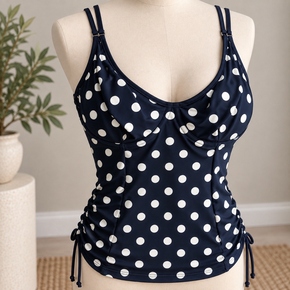 Panache Anya Riva Spot Balconnet Tankini Top Navy Polka Dot UK 30FF US 30H NWT